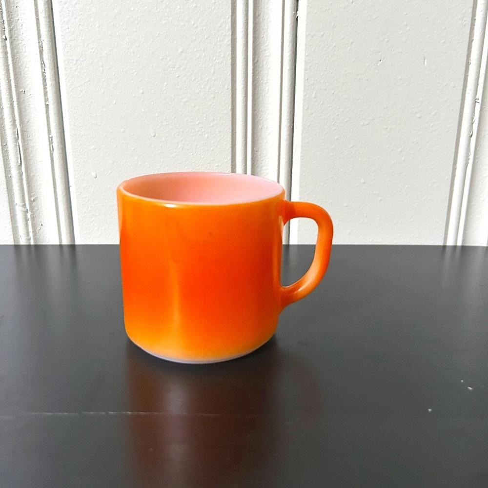 Vintage Federal F Orange Milk Glass Mug